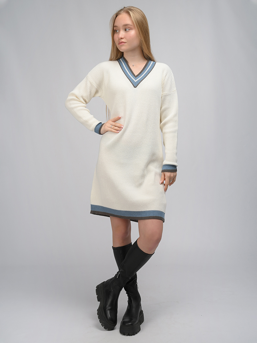 Женское платье 262-3274 Мультитекс. Цвет молочный+серо-голубой.